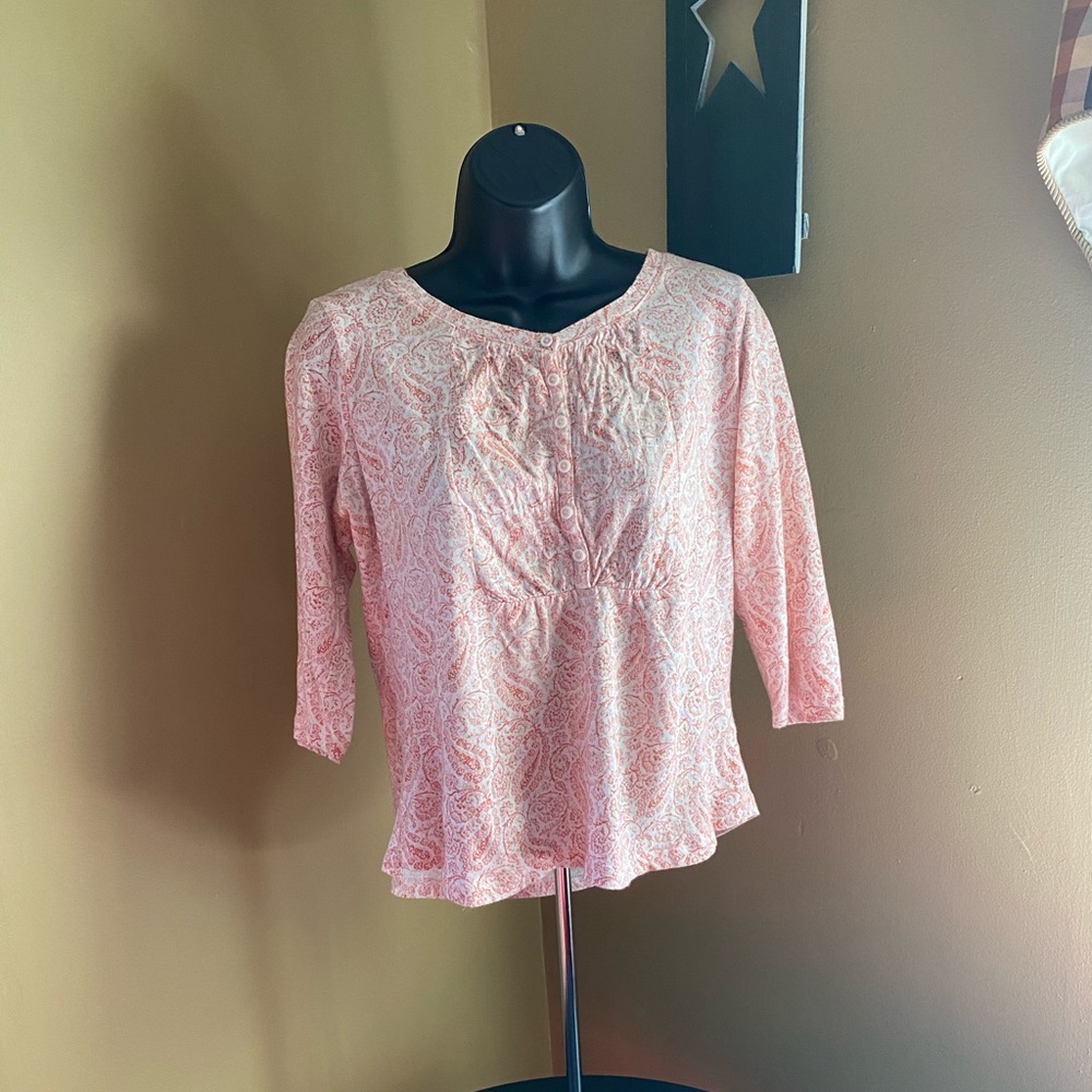 L.L. Bean Long Sleeve Paisley Shirt Pink color